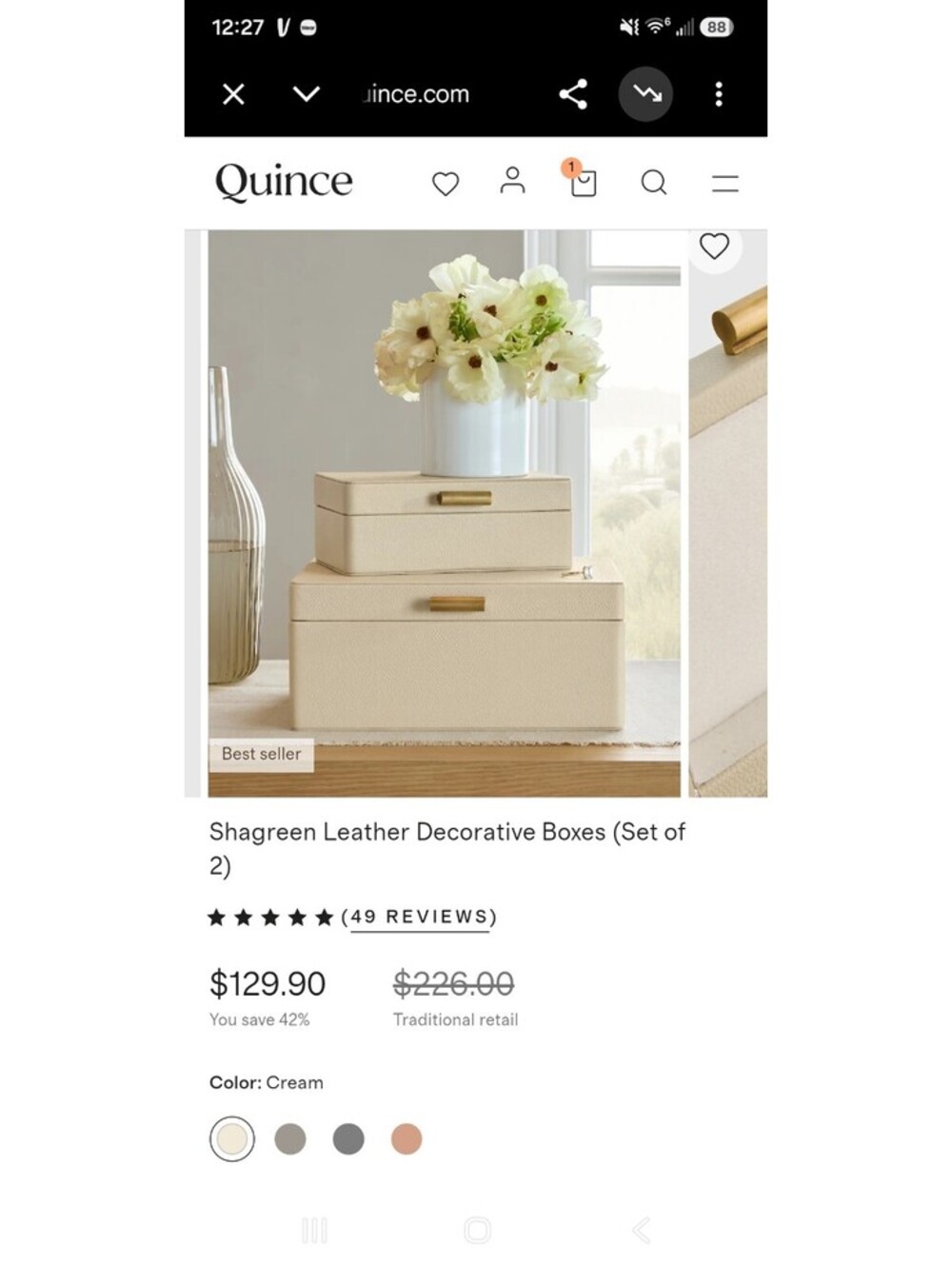 Quince shagreen leather decorative boxes (set of 2)